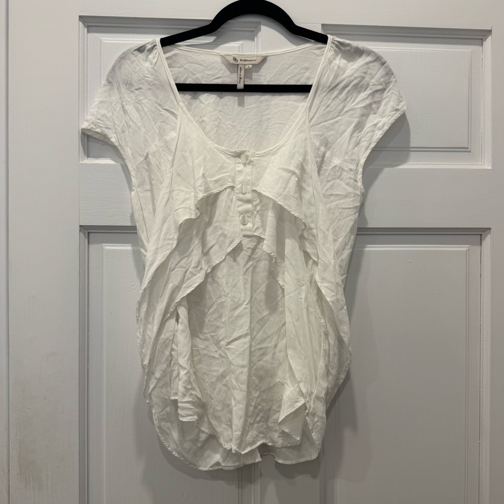 BCBGeneration White Ruffle Fairy Cottagecore Flowy Rayon Button Blouse Small